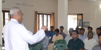 Bishop Moses Costa, CSC is presenting speech in the Finance and Admin Workshop 2016