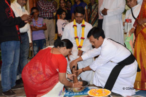 Washing of the feet of Deacon Sadhan Augustine Gregory as a symbol of welcoming into the ordained life