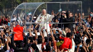Pope Francis in Papa Mobile before Mass at Suhrawardy Udyan, Dhaka