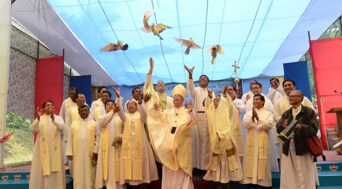 Thousands of Marian devotees in Diang; prayer sacrificed seeking assistance of Mary to guide the mission of the Church! Releasing doves in the Marian Pilgrimage, Diang